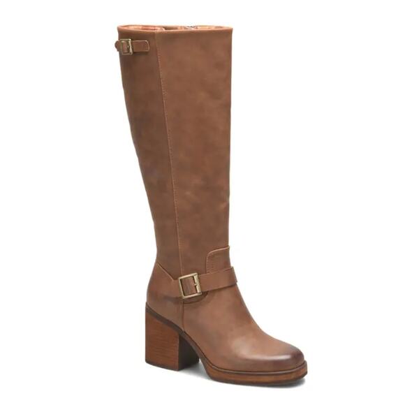 Korks Myrna Tall Buckle Boots 6.5 Brown NWOT Vegan Leather Chunky Heel 90s Y2K - Picture 1 of 8
